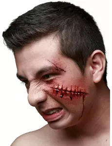 Falskt sår med stygn för vuxna Halloween