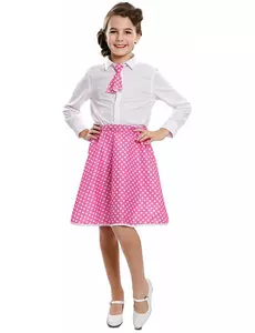 Rosa pinupkjol med slips för flickor, Storlek: 3-6 år (92-121 cm)