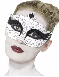 Vit mask med svarta och silverfärgade paljetter vuxen