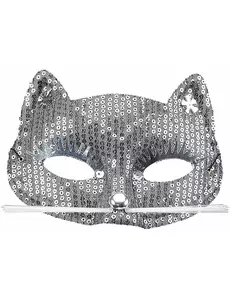 Silverfärgad paljettmask med kattmotiv för vuxen