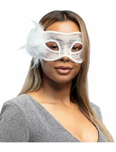 Vit spetsmask med ros dam
