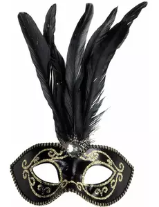 Svart och guldfärgad fjädermask vuxen