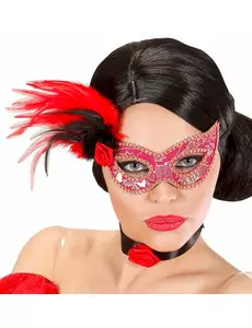 Rosa och guldfärgad fjädermask vuxen