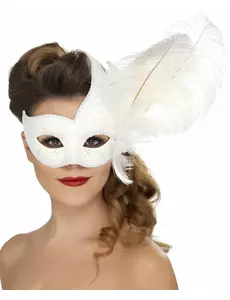 Vit venetiansk mask med vita fjädrar vuxen