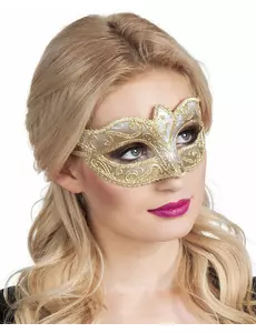 Gyllene paljettprydd venetiansk mask för dam