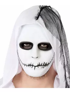 Vit mask med ihopsydd mun vuxen