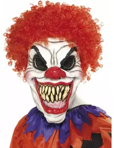 Skrämmande clownmask med rött hår vuxen Halloween