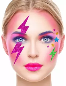 Ansiktsstickers med flerfärgade glitterblixtar