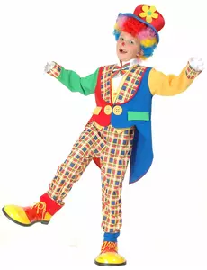 Glädjefylld clownmaskeraddräkt barn, Storlek: 7-9 år (120-130 cm)