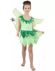 Grön älvmaskeraddräkt med tyll flicka, Storlek: 7-9 år (120-130 cm)
