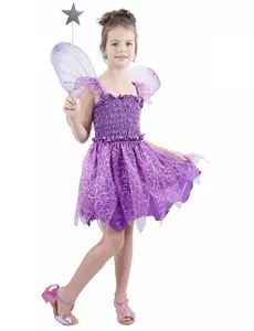 Lila fe-maskeraddräkt för flickor, Storlek: 7-9 år (120-130 cm)