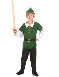 Svart och grön skogspojkemaskeraddräkt, Storlek: 4-6 år (110-120 cm)