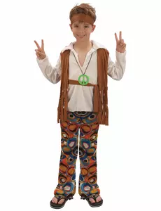 Brun hippiemaskeraddräkt pojke, Storlek: 4-6 år (110-120 cm)
