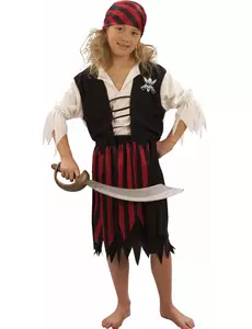 Svart och röd maskeraddräkt pirat korsar flicka, Storlek: 7-9 år (120-130 cm)