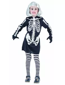Skelettmaskeraddräkt flicka Halloween, Storlek: 7-9 år (120-130 cm)