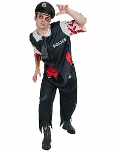 Blodig zombiemaskeraddräkt polis herr, Storlek: Medium