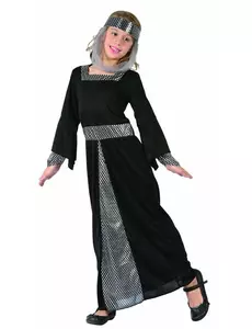 Svart medeltida prinsessmaskeraddräkt flicka, Storlek: 10-12 år (130-140 cm)