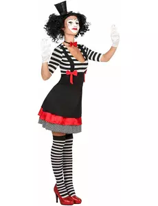 Mime-maskeraddräkt med svart och röd klänning dam, Storlek: Medium/Large