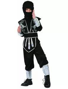Svart och silverfärgad ninjamaskeraddräkt pojke, Storlek: 7-9 år (120-130 cm)