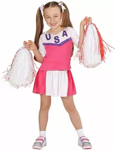 Rosa och vit cheerleader-maskeraddräkt flicka, Storlek: 5-7 år (128 cm)