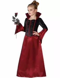 Röd och svart vampyrmaskeraddräkt flicka Halloween, Storlek: 7-9 år (130-145 cm)