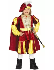 Maskeraddräkt kung i röd och gul sammet pojke, Storlek: 5-6 år (110-115 cm)
