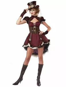 Steampunk-maskeraddräkt dam vinröd, Storlek: Medium (40/42)