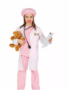Rosa veterinärmaskeraddräkt flicka, Storlek: 9 år (125-135 cm)