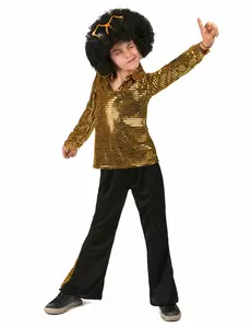 Guldig discokostym med paljetter pojke, Storlek: 10-12 år(L)