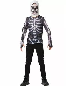 T-shirt och huva Skull Trooper Fortnite™ tonåring, Storlek: 11-13 år (142-164 cm)