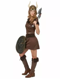 Sexig brun vikingmaskeraddräkt dam, Storlek: Medium