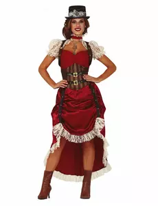 Röd sexig steampunk-maskeraddräkt dam, Storlek: Large (42-44)