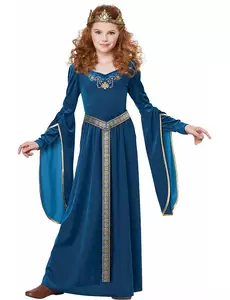 Lyxig medeltida prinsessmaskeraddräkt i sammet flicka, Storlek: 6-8 år (134 cm)