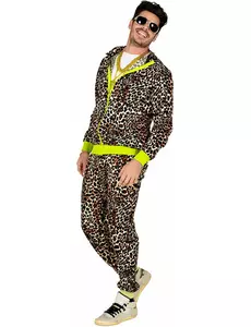 Maskeraddräkt träningsoverall leopard 80-tal vuxen, Storlek: Small