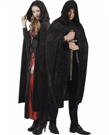 Svart sammetsliknande mantel 170 cm vuxen Halloween