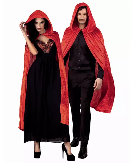 Röd sammetsliknande mantel 120 cm vuxen Halloween