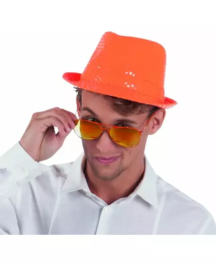 Orange paljettprydd borsalinohatt vuxen