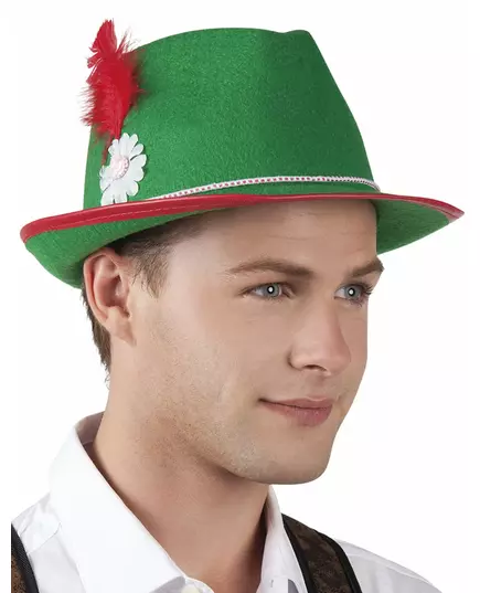 Grön bayersk hatt med fjäder för vuxen