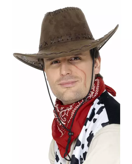 Brun cowboyhatt med mockaimitation vuxen