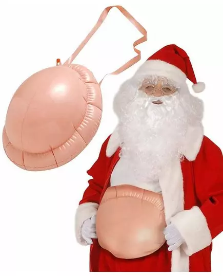 Uppblåsbar gravid kvinnofigur med puckelrygg, jultomte vuxen