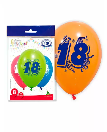 8 flerfärgade sifferballonger 18 30 cm