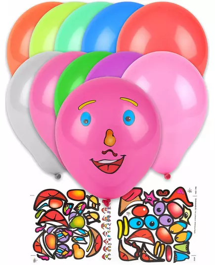 10 ballonger med ansiktsklistermärken flerfärgade 30 cm