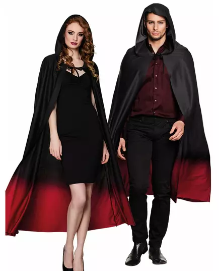 Svart cape med röd toning för vuxen Halloween
