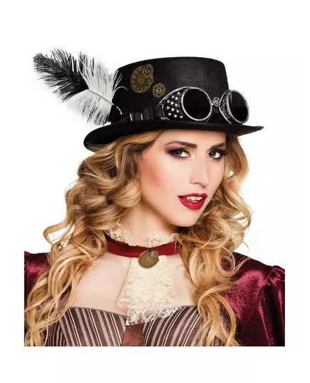 Steampunkhatt med kugghjul och fjädrar vuxen