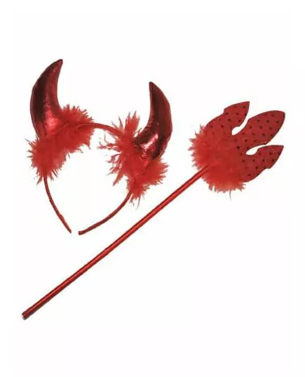 Rött djävulskit med fjäderdetaljer för vuxen Halloween