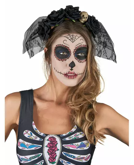 Svart diadem med spets och slöja Dia De Los Muertos