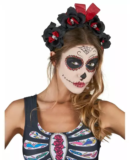 Blomsterdiadem svart och rött Dia De Los Muertos vuxen