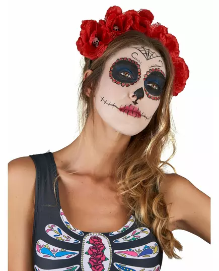 Blommigt rött Dia De Los Muertos-pannband vuxen