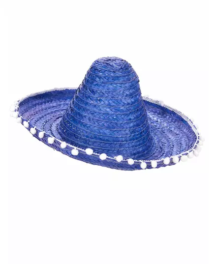Blå sombrero med pompomkant vuxen