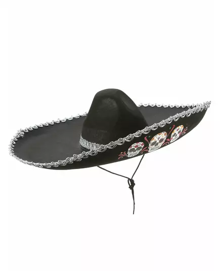 Svart sombrero Dia de Los Muertos med silverdetaljer vuxen